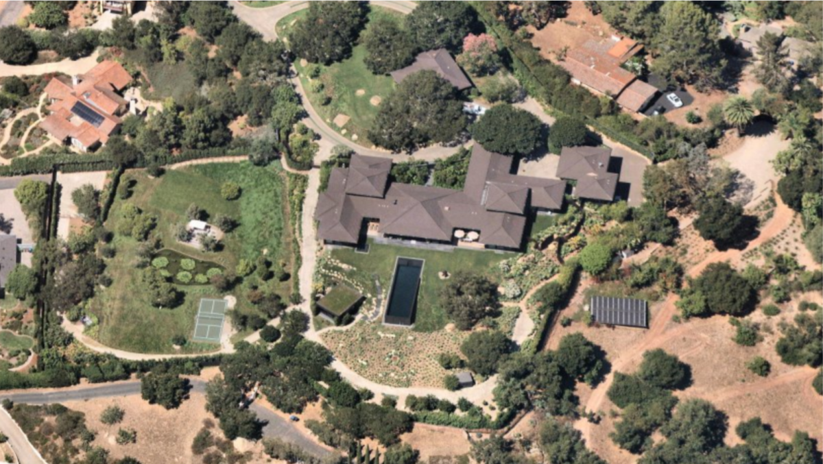 An aerial view shows the nine-acre compound.