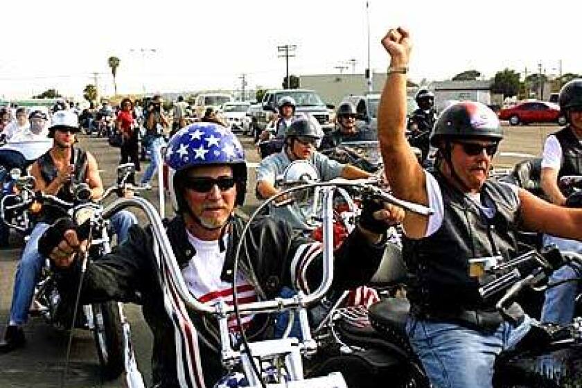 Bikers get revved up at the benefit ride's starting line in San Diego.