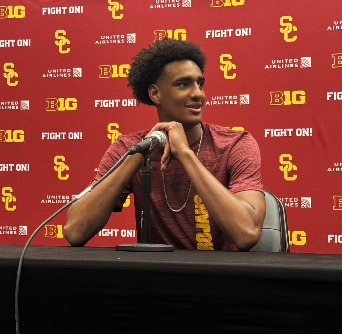USC freshman basketball player Alijah Arenas smiles as he talks with reporters on Tuesday.