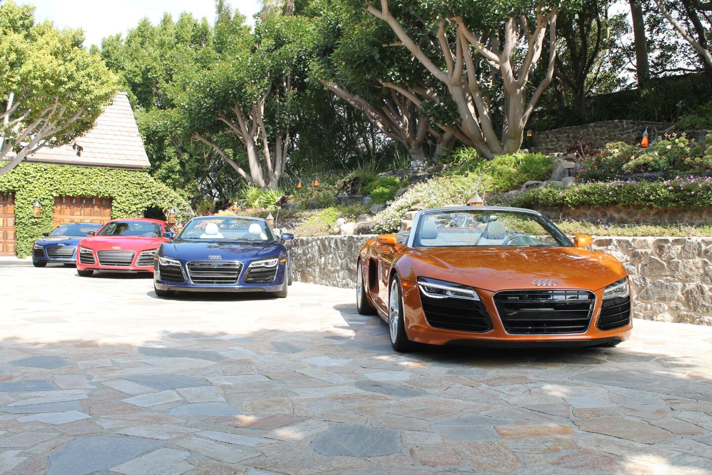 Audi's refreshed 2014 R8 lineup on display.