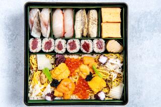 LOS ANGELES , CA - FEBRUARY 26: A beautifully crafted takeout meal for two from Q sushi and chef Hiroyuki Naruke in Downtown Los Angeles on Friday, Feb. 26, 2021 in Los Angeles , CA. (Mariah Tauger / Los Angeles Times)
