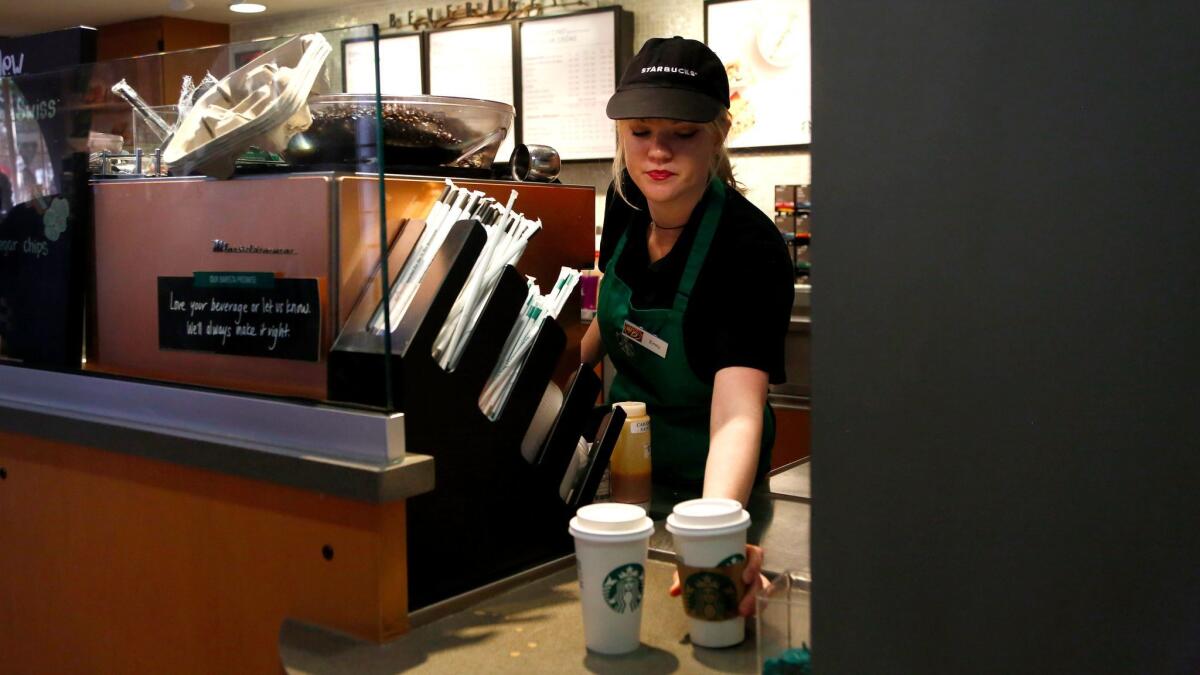 Emily Hatfield, 23, from Kansas, works as a barista at the Starbucks on the Warner Brothers Studio lot in Burbank.