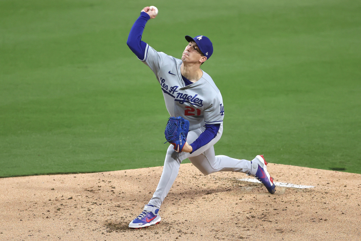 Dodgers starter Walker Buehler delivers against the Padres in the first inning Friday.