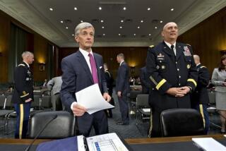 Army Secretary John McHugh, left, and Army Chief of Staff Gen. Ray Odierno, arrive on Capitol Hill in Washington, Tuesday, April 23, 2013, to testify before the Senate Armed Services Committee hearing on the Defense Department budget requests for fiscal year 2014. (AP Photo/J. Scott Applewhite)