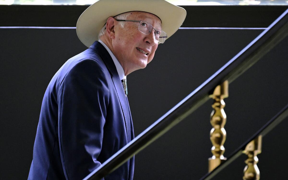 The U.S. ambassador to Mexico, Ken Salazar, arrives for a press conference.