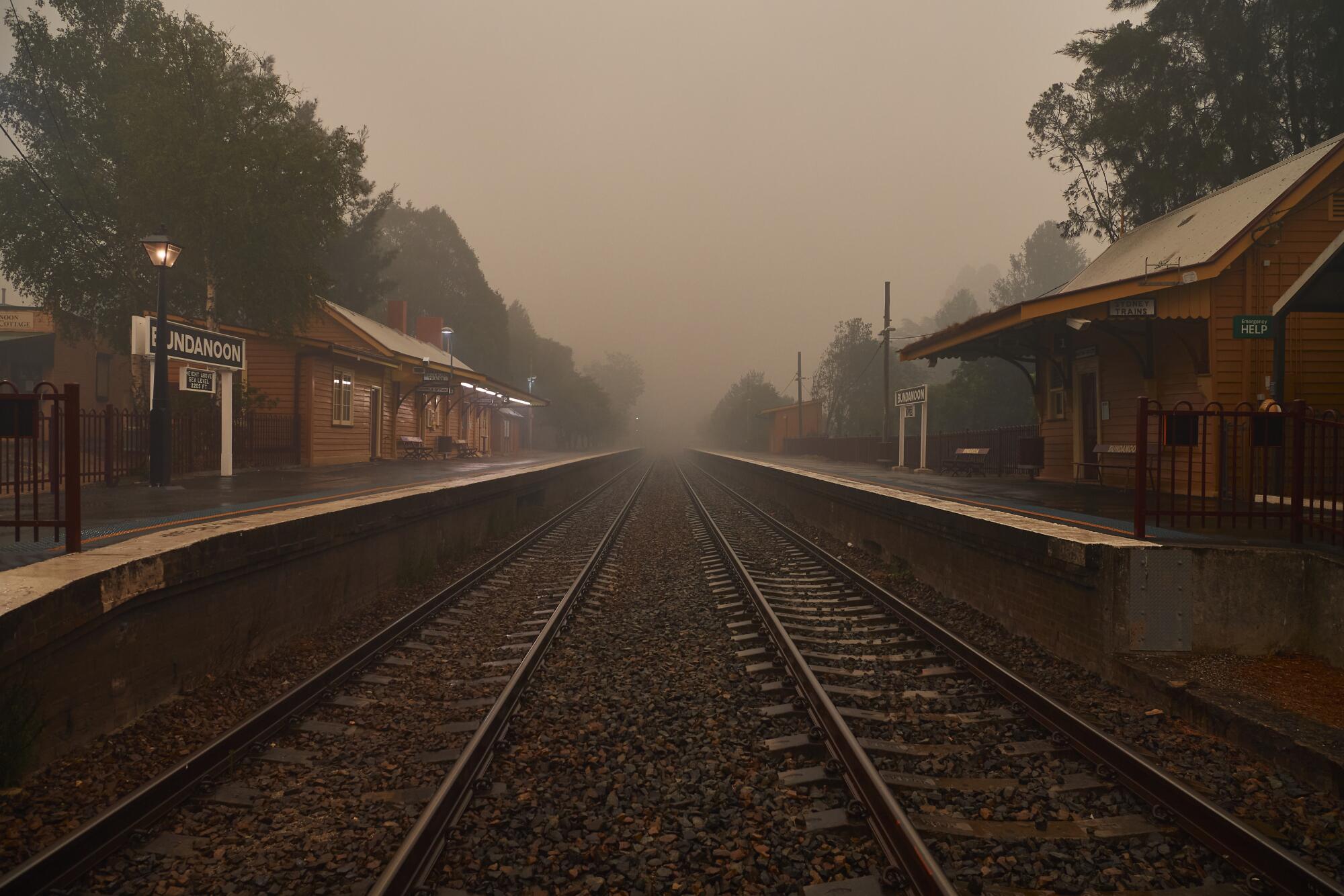 An empty train station as rain begins to fall in Bundanoon, Australia. 