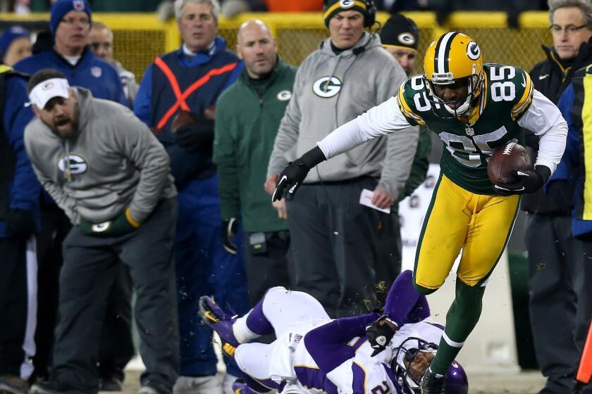 Green Bay Packers receiver Greg Jennings, shown breaking a tackle by Minnesota's Chris Cook during the playoffs earlier this year, will become a free agent next week.