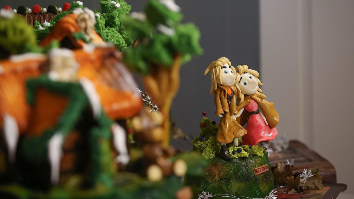 Hansel and Gretel are included in the Fairytale Valley Gingerbread village, which was created by executive pastry chef Lee Smith at the Loft Restaurant at Montage Laguna Beach.