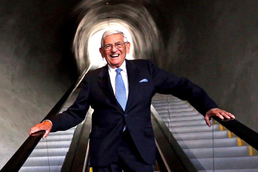 ***SUNDAY CALENDAR FALL PREVIEW STORY FOR SEPTEMBER 13, 2015. DO NOT USE PRIOR TO PUBLICATION**********LOS ANGELES, CA - AUGUST 17, 2015 -- Eli Broad stands inside The Broad, a new contemporary art museum on Grand Avenue in Los Angeles on August 17, 2015. The museum is named for the philanthropist who is financing the $140 million building which will house the Eli and Edythe Broad contemporary art collection. The Broad museum will open Sept. 20, and as promised, admission will be free. Jasper Johns, Robert Rauschenberg, Andy Warhol, Cy Twombly, Roy Lichtenstein, Ed Ruscha, Jean-Michel Basquiat, Keith Haring, Cindy Sherman, Jeff Koons and Barbara Kruger are among the featured artists. (Genaro Molina/ Los Angeles Times)