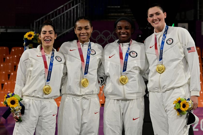The gold medal U.S. 3x3 women's basketball team at the Olympics.