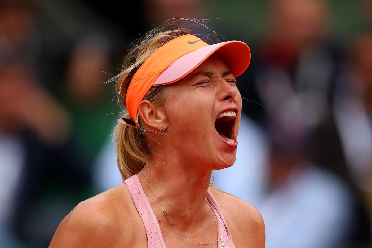 Maria Sharapova of Russia defeated Garbine Muguruza of Spain, 1-6, 7-5, 6-1, to advance to the semifinal round of the French Open where she will face Eugenie Bouchard of Canada.