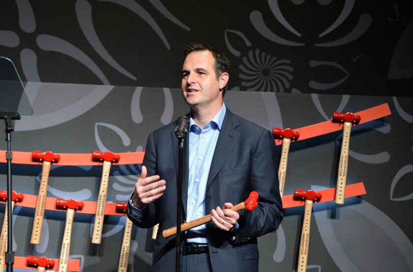 Renaud Laplanche speaks at the Tribeca Disruptive Innovation Awards in New York on April 22.
