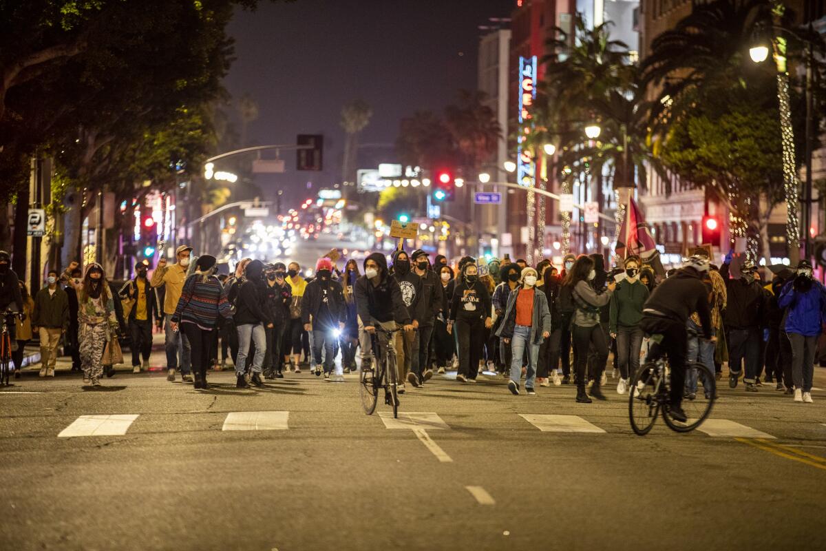 Participants march peacefully  in Hollywood, CA. 