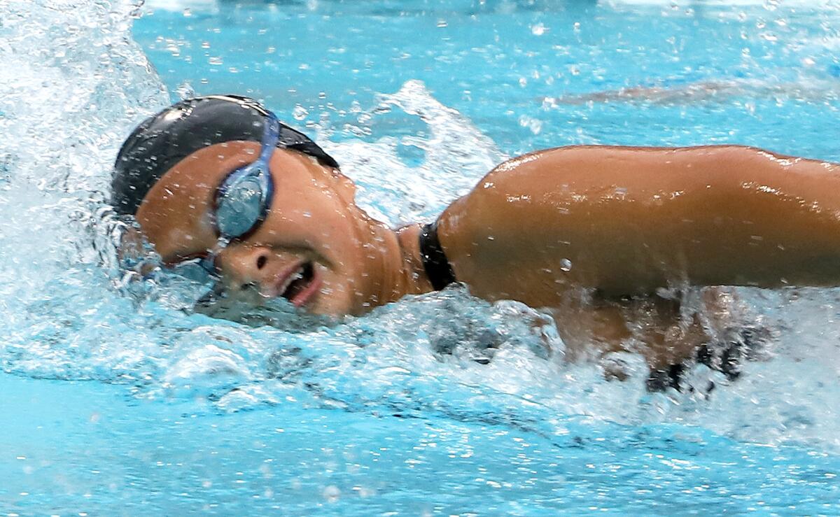 Fountain Valley's Alyssa Ton competes in the 200-yard freestyle at Mt. San Antonio College on Saturday.