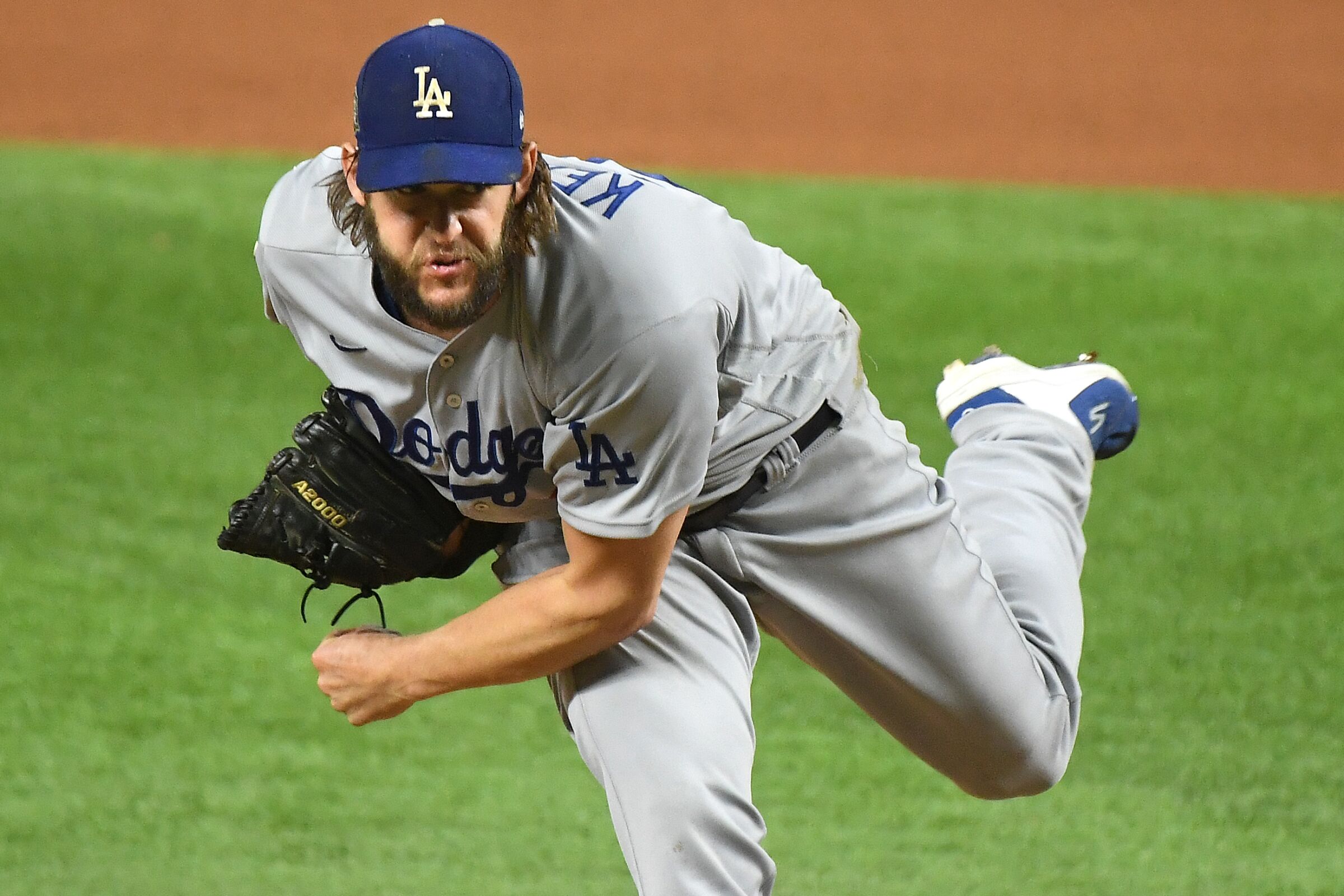 Clayton Kershaw pitches against the Tampa Bay Rays during Game 5 of the World Series.