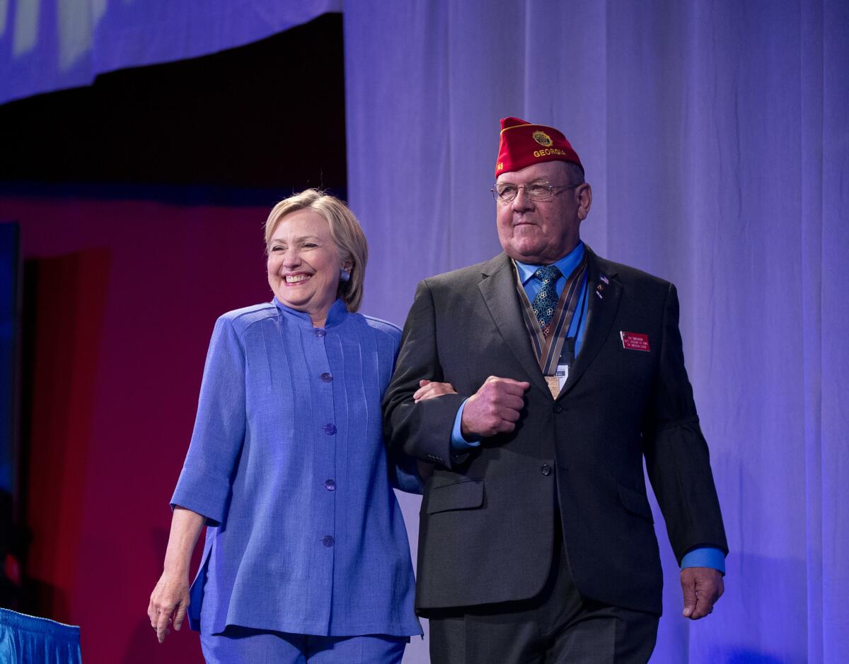 Hillary Clinton speaks at the American Legion's national convention in Cincinnati on Wednesday.