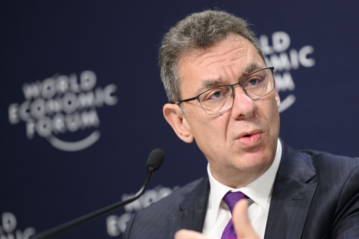 Albert Bourla, chief executive officer of Pfizer, speaks at the World Economic Forum in Davos, Switzerland, in May.