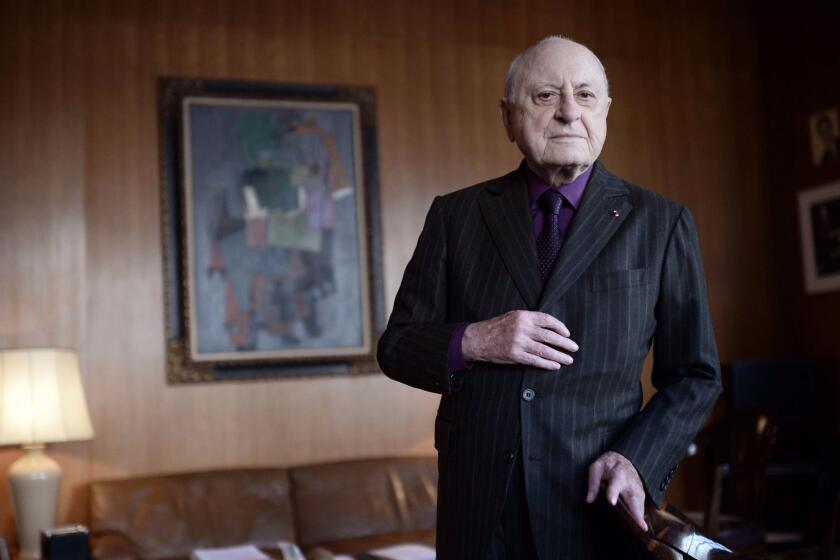 (FILES) This file photo taken on February 11, 2015 shows French businessman Pierre Berge posing at his office in Paris. French businessman Pierre Berge, former companion of Yves Saint Laurent, died on September 8, 2017 after a "long illness", the Fondation Pierre Berge - Yves Saint Laurent announced. / AFP PHOTO / STEPHANE DE SAKUTINSTEPHANE DE SAKUTIN/AFP/Getty Images ** OUTS - ELSENT, FPG, CM - OUTS * NM, PH, VA if sourced by CT, LA or MoD **