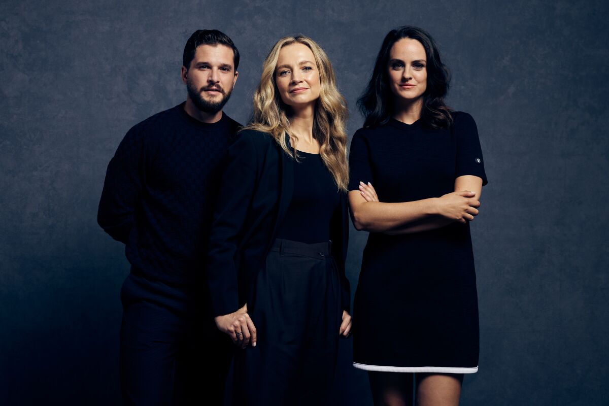 Toronto, ON, CAN - September 09: Kit Harington, director Bess Wohl and Noemie Merlant, from left, with the film, "Baby Ruby"