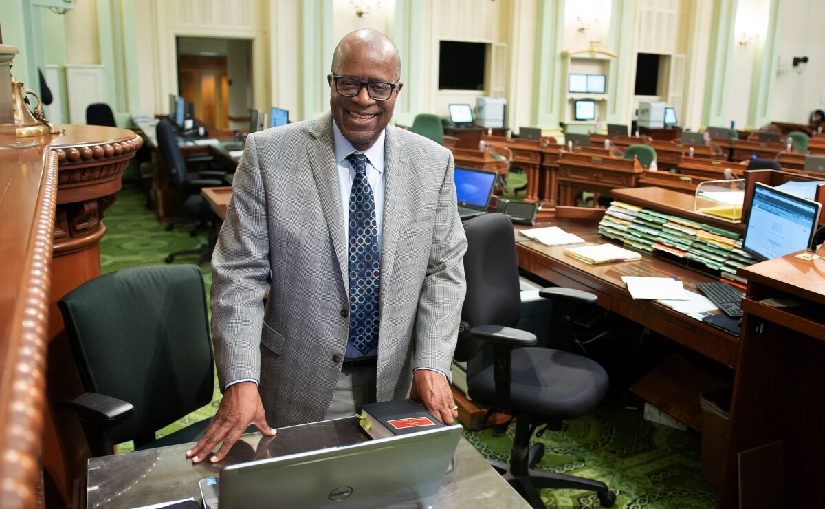 E. Dotson Wilson, chief clerk of the California State Assembly, inside the assembly chamber in Sacramento.