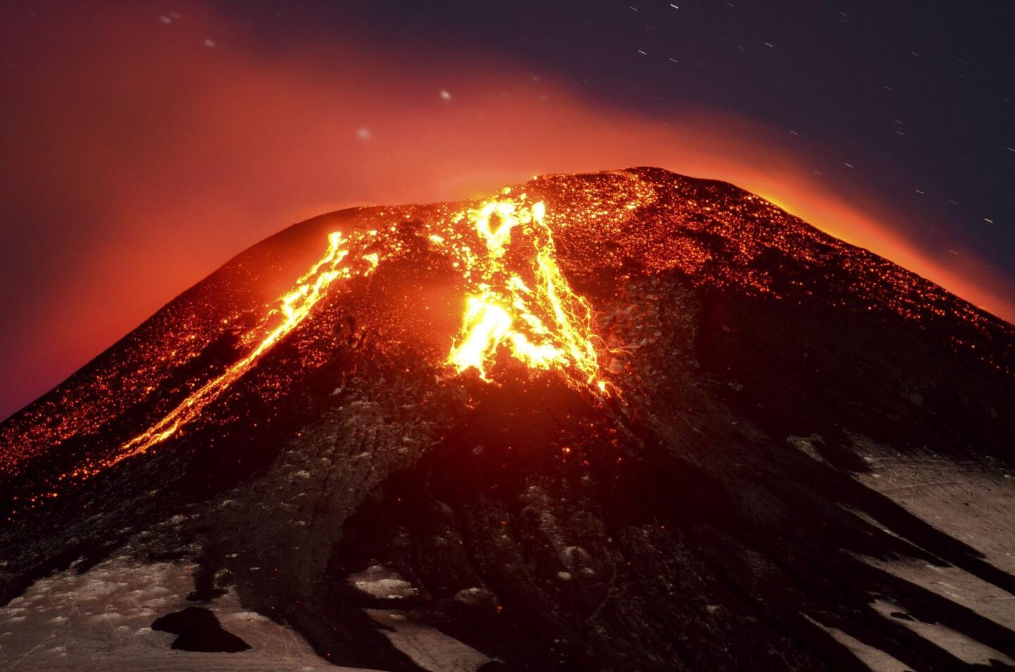 The Villarrica volcano erupts