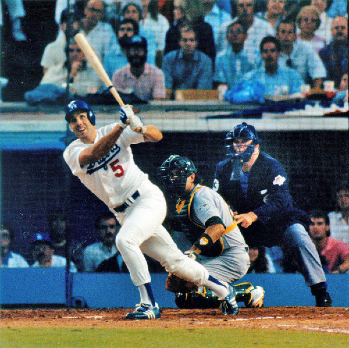 Oct. 16, 1988: Dodgers' Mike Marshall (outfielder/first baseman) slugs 3-run homer in second game of World Series. Dodgers won 6-0.