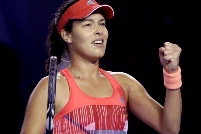 Ana Ivanovic of Serbia celebrates after her second round win over Anastasija Sevastova of Latvia at the Australian Open on Jan. 21.