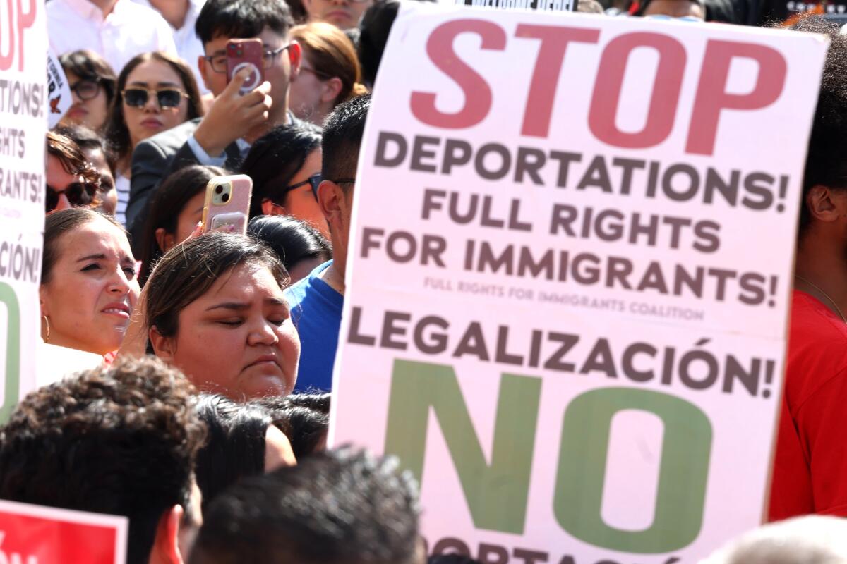 Immigrant rights activists at a protest.