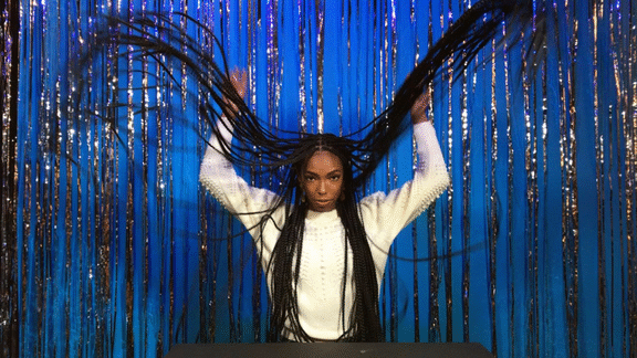 Elle Lorraine from "Bad Hair" visits the GIF booth at the Los Angeles Times Photo Studio at the Sundance Film Festival in Park City, Utah on Jan. 24, 2020.