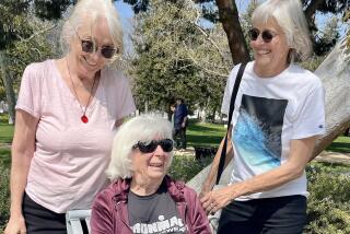 From left, Shirley Hamstra, Mavis Manus,and Viola (declined to give her last name) she a laugh after a "Balance" class at the Roxbury Park Community Center in Beverly Hills.