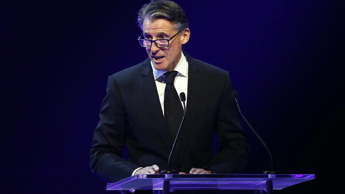 IAAF President Sebastian Coe delivers a speech during an awards ceremony Friday in Monaco.