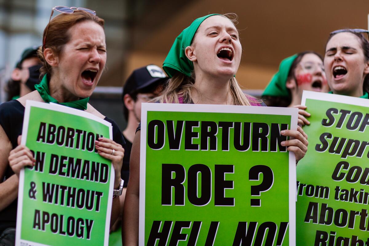 Abortion rights demonstrators protest the Supreme Court decision to strike down Roe vs. Wade. 