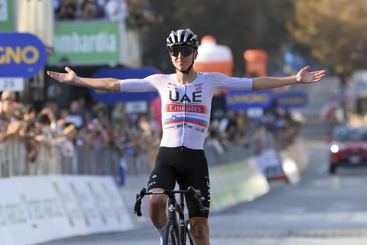 Poga?ar makes it a hat trick of wins at Il Lombardia. More misery for  Evenepoel in Italy - The San Diego Union-Tribune