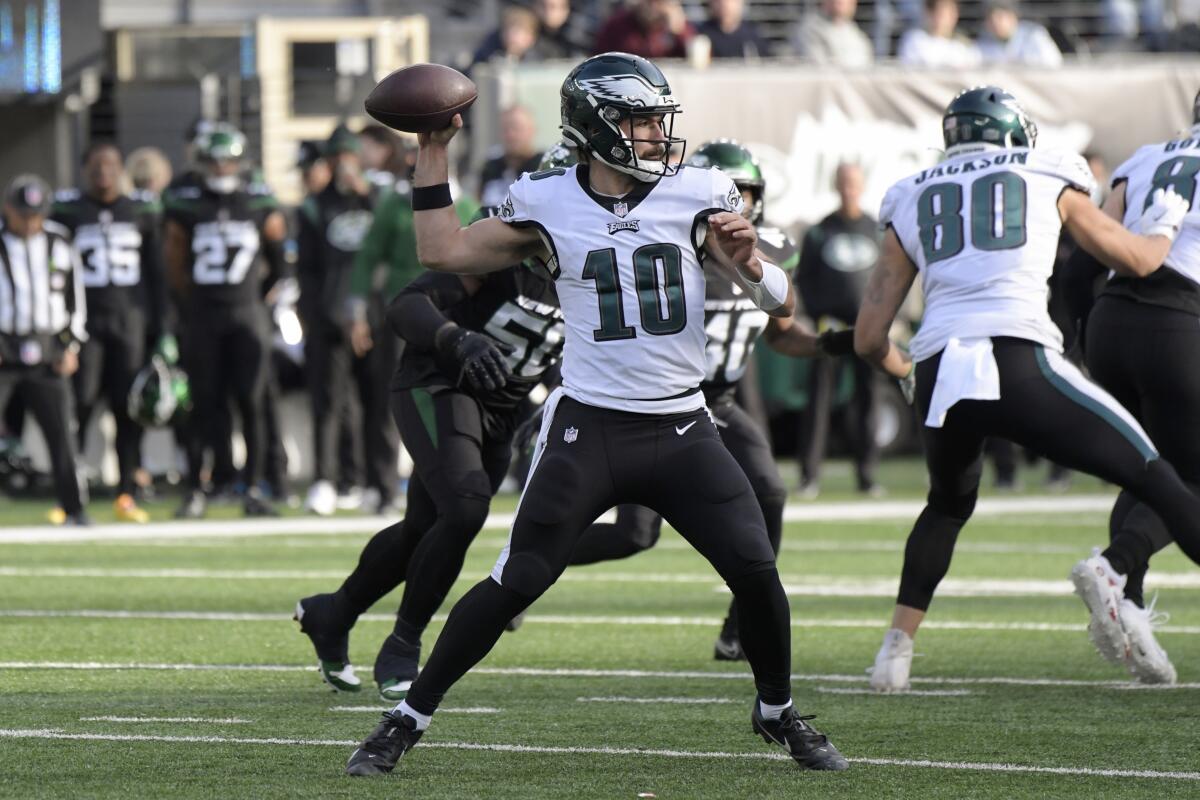 Philadelphia Eagles quarterback Gardner Minshew throws against the New York Jets on Dec. 5.