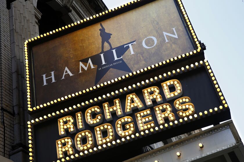 The Broadway show "Hamilton" is running at the Richard Rodgers Theatre in New York.