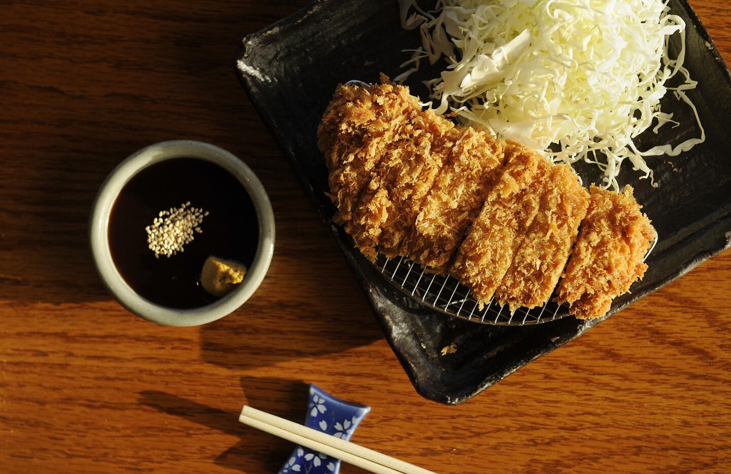 Millefeuille tonkatsu, a deep-fried multi-layered sliced black pork loin cutlet at Kagura in Torrance.