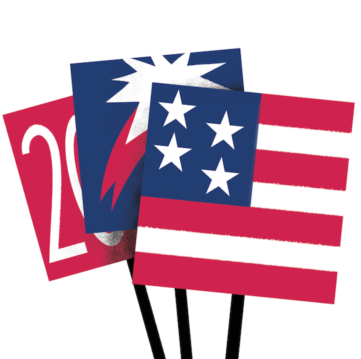 Illustration of stylized, election-related U.S. flags