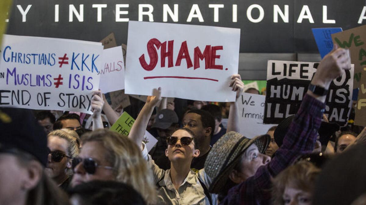 A protest at Los Angeles International Airport in January.