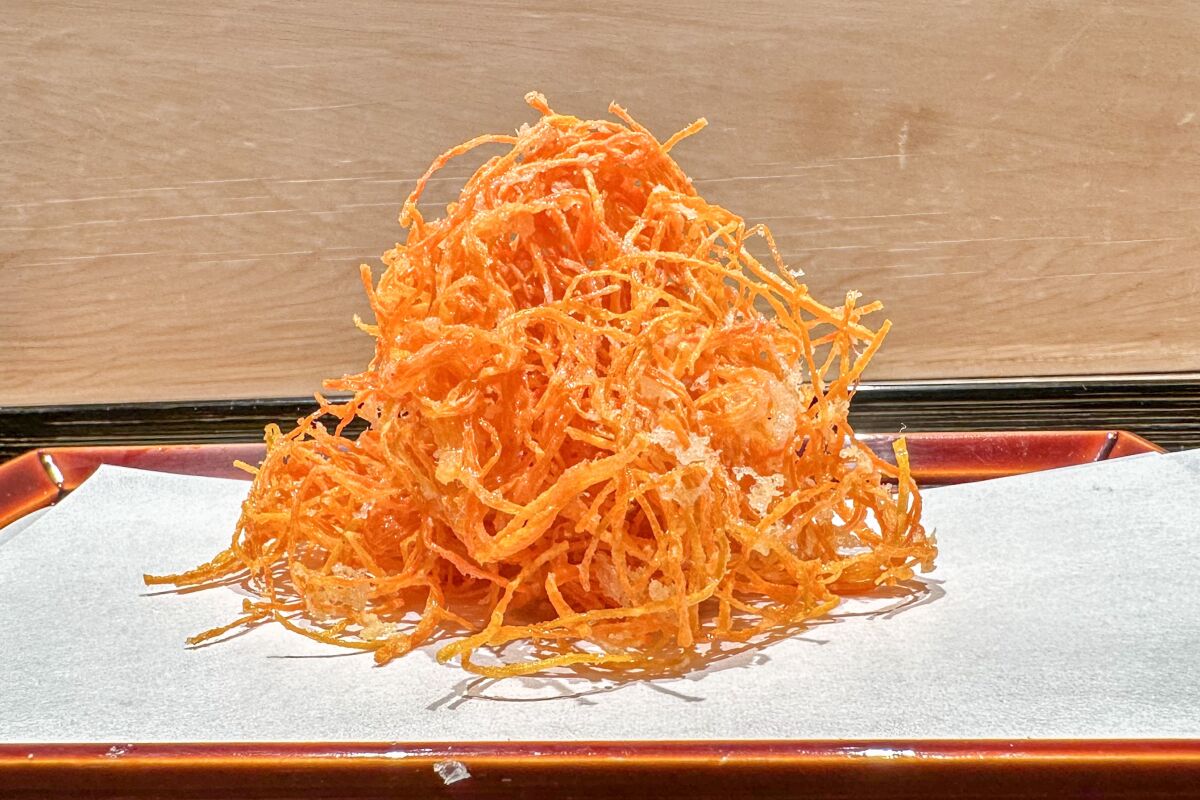 Shredded carrot tempura at Tempura Kondo.
