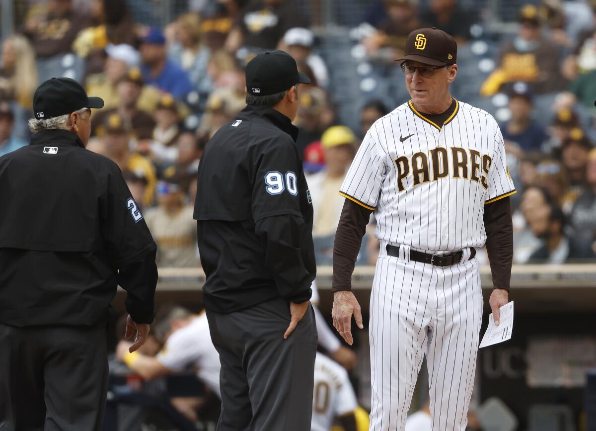 San Diego Padres manager Bob Melvin walks off the field during the