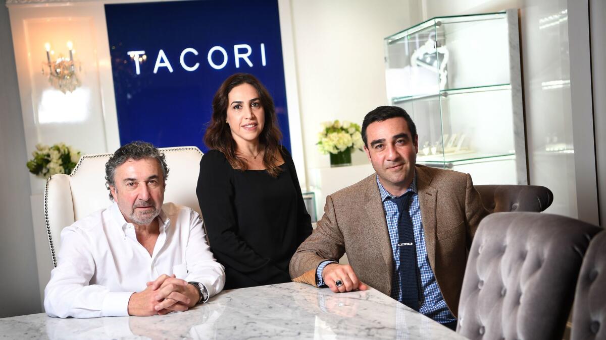 From left, family members Chairman Haig Tacorian, COO Nadine Arzerounian and CEO Paul Tacorian are shown at their meeting room in the offices at Tacori headquarters in Glendale.