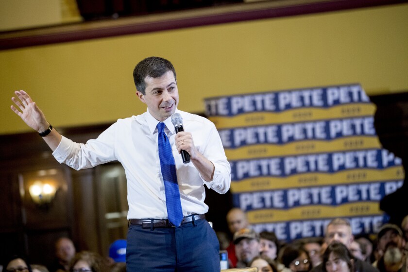 Democratic presidential candidate former South Bend, Ind., Mayor Pete Buttigieg speaks at a campaign stop at Iowa State University, Monday, Jan. 13, 2020, in Aimes, Iowa. (AP Photo/Andrew Harnik)