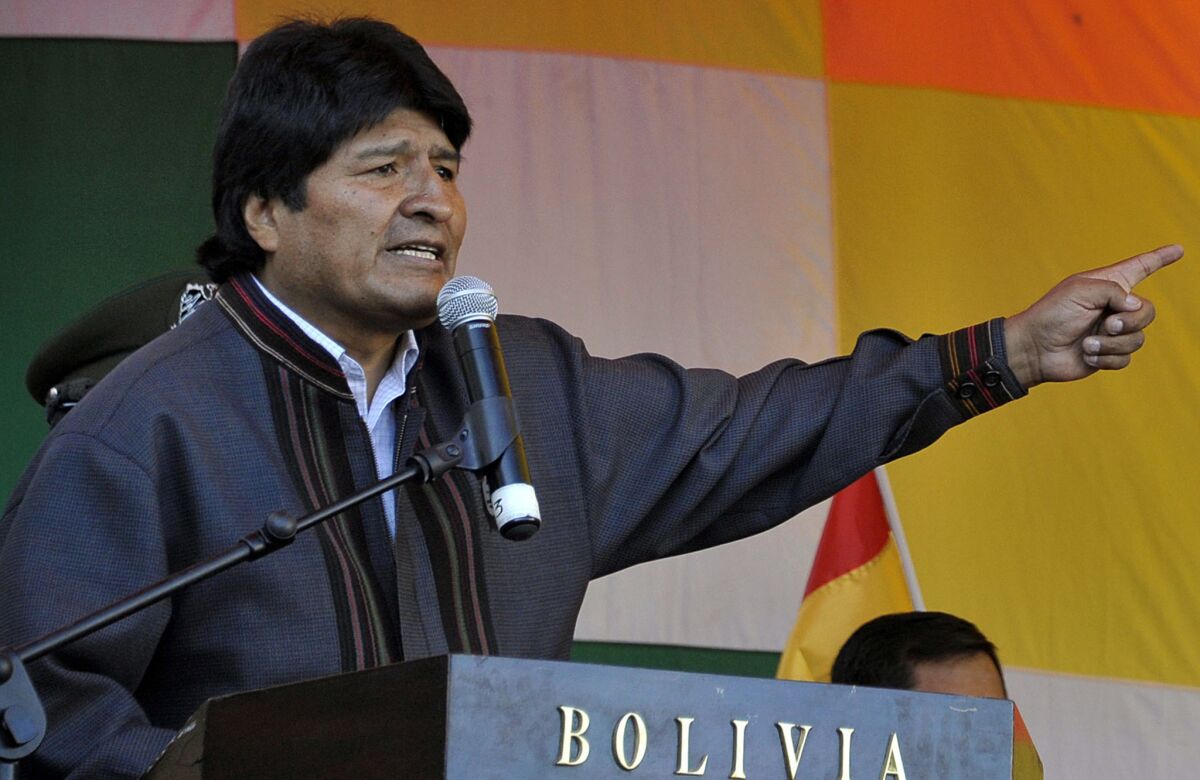Bolivia President Evo Morales speaks during an official meeting celebrating May Day in La Paz on Wednesday.