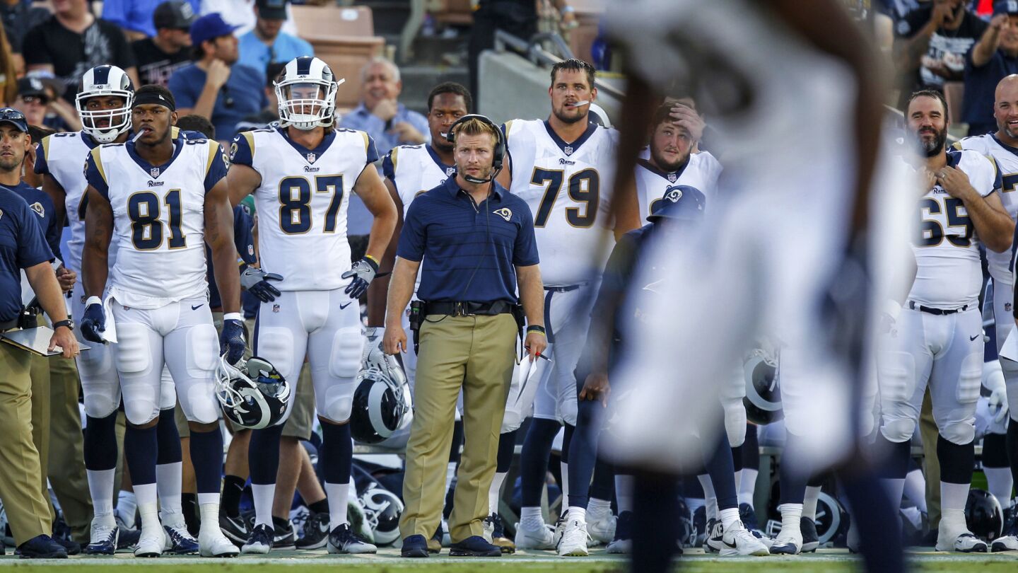 Rams coach Sean McVay looks on during a preseason game against the Cowboys at the Coliseum.