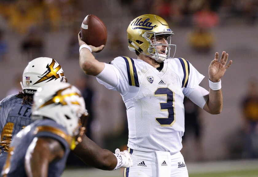UCLA quarterback Josh Rosen throws a pass against Arizona State during the first half of a game Saturday.