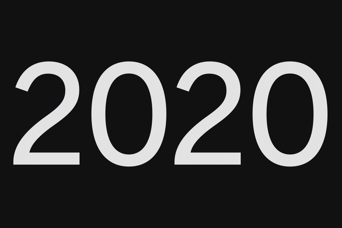 "2020" with images of the year flashing over it