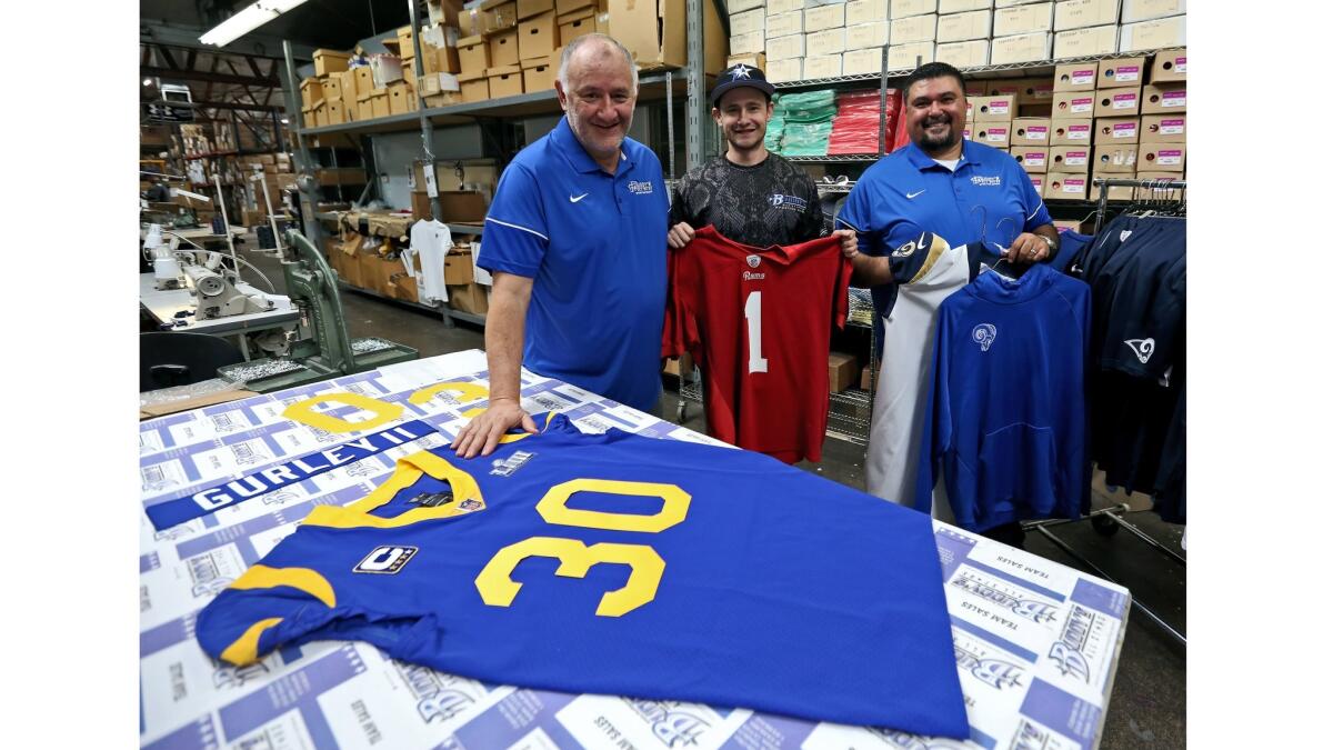 Super Bowl uniforms 2022: Jerseys Rams will wear made by Burbank business  Buddy's All-Stars - ABC7 Los Angeles