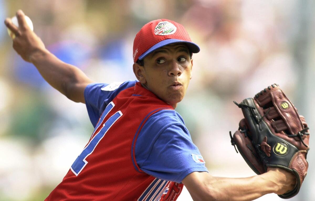 Danny Almonte pitches in the 2001 Little League World Series.