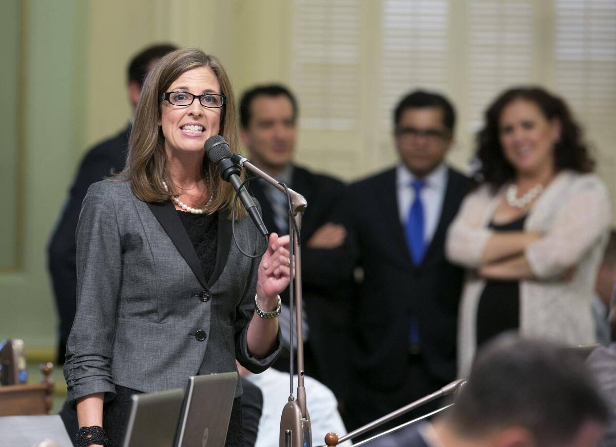 Assembly Republican leader Kristin Olsen of Modesto, pictured in the Capitol on June 14, 2014, is working with her caucus on a new plan to fund road repairs without raising taxes or fees.