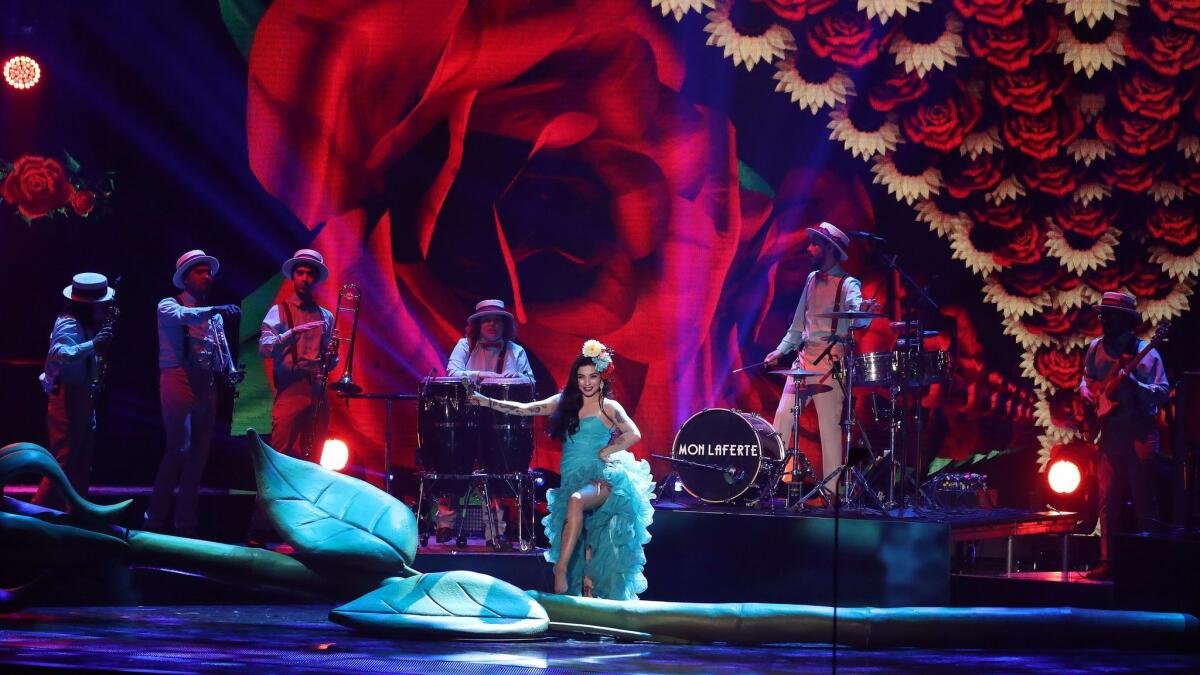 Mon Laferte performs "Amárrame" at the Latin Grammy Awards.